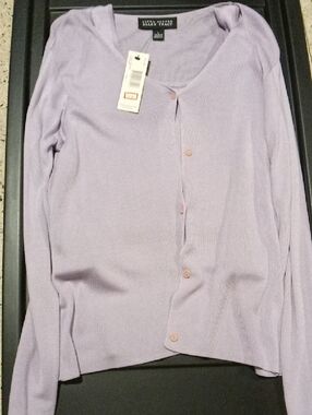 Ellen Tracy Light Lavender Button-Front Cardigan